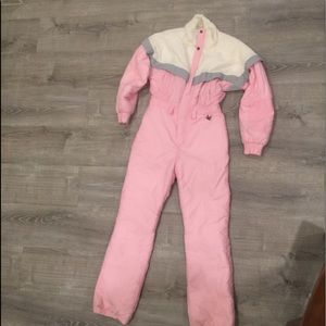 Pink & White vintage ski suit and snow board suit
